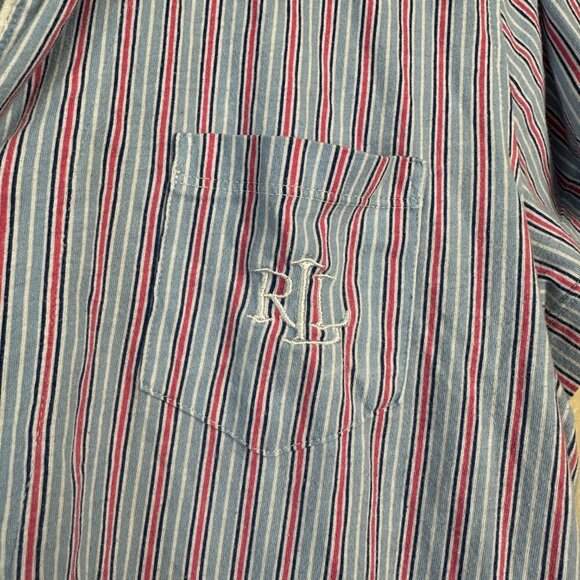 Ralph Lauren Women's Pajama Set Stripes Cotton Black Label Blue Red Large - Picture 3 of 8
